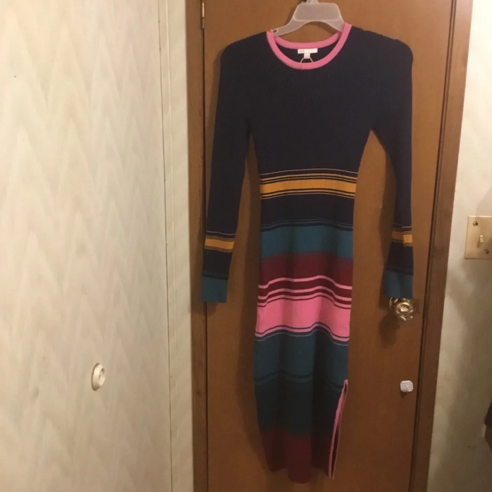 Striped Colorblock Knit Maxi Dress in Navy and Pink L